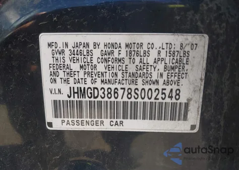 2008 Honda Fit Sport z USA, uszkodzony, nr VIN JHMGD38678S002548